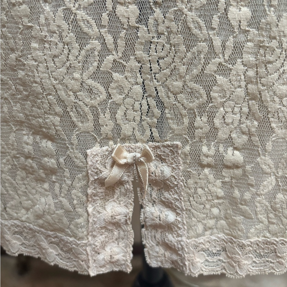 MORGAN TAYLOR INTIMIDATES Cream Bow Lace Slip Dress Sleep Wear PJ’s Size L - Picture 5 of 13